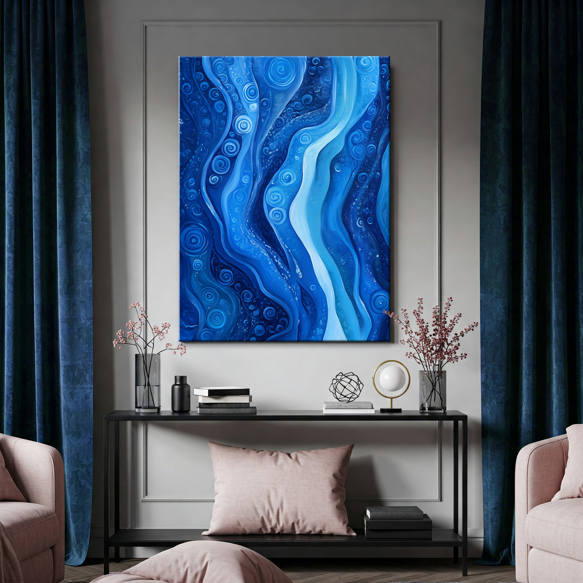 Minimal Blue Monochrome Abstract Wall Art Canvas