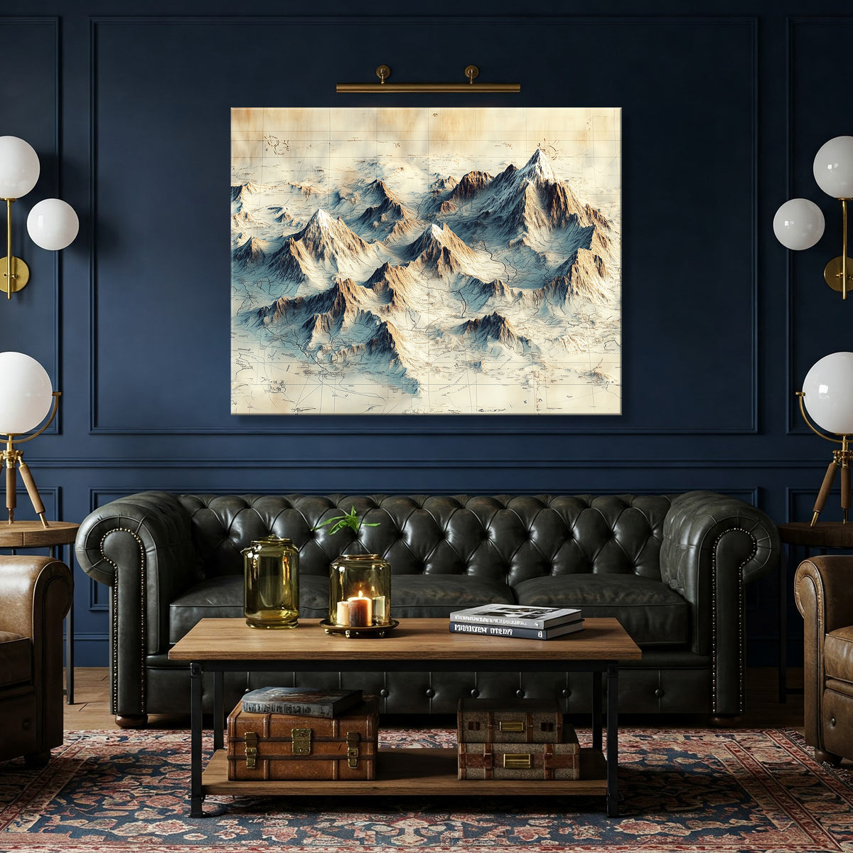 Antique Map Style Mountain Range Illustration Canvas Wall Art