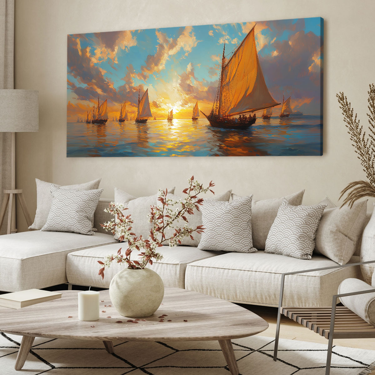 Golden Fleet Abstract Canvas Beach Wall Art