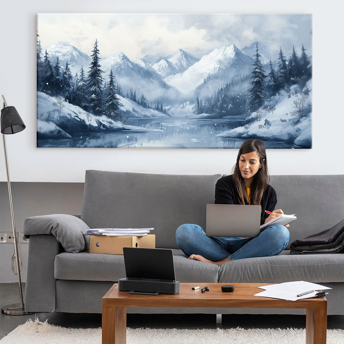 Monochromatic-Toned Winter Mountain Wall Art