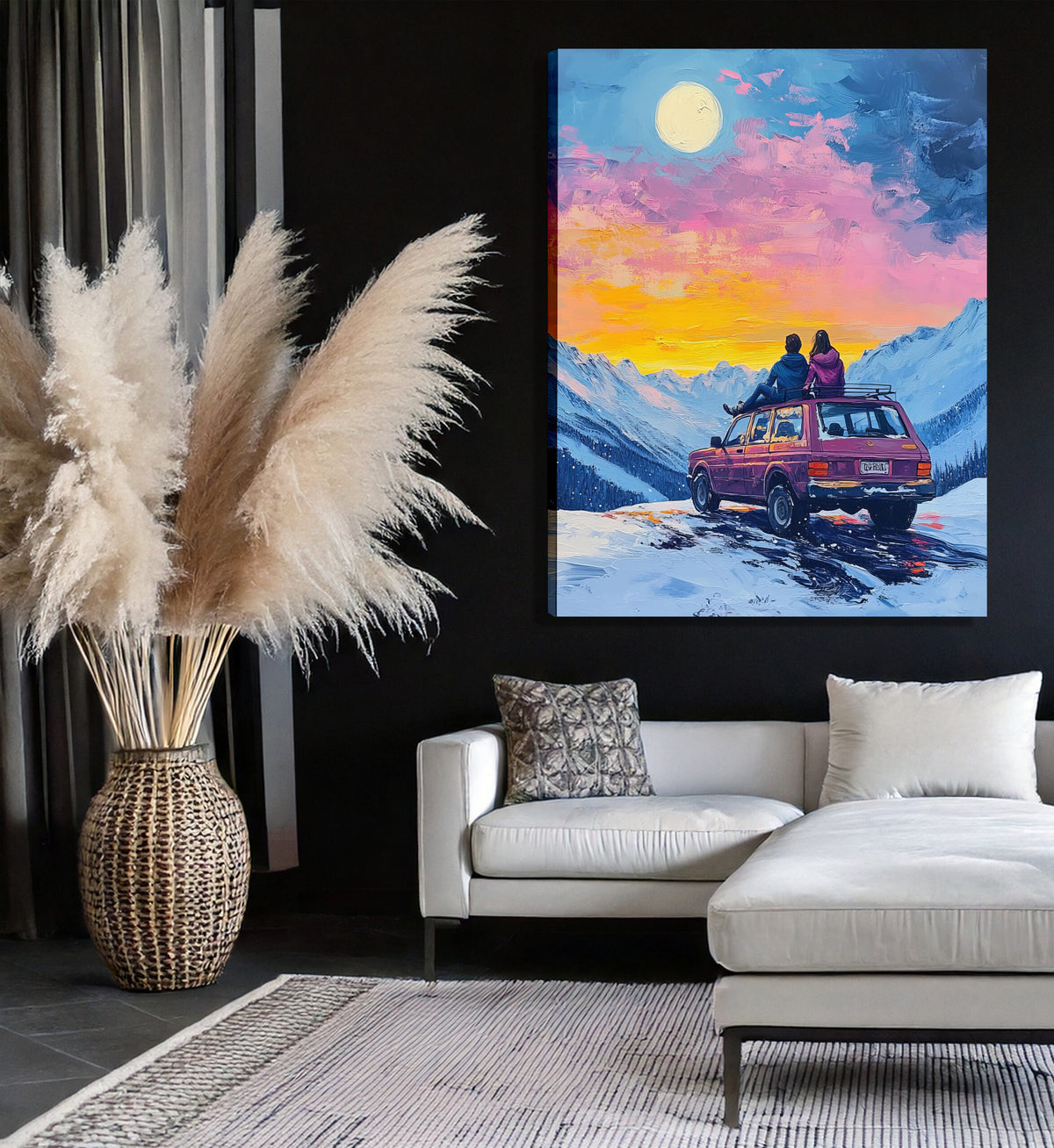 Sunset Mountain Adventure Oil Painting Canvas Wall Art