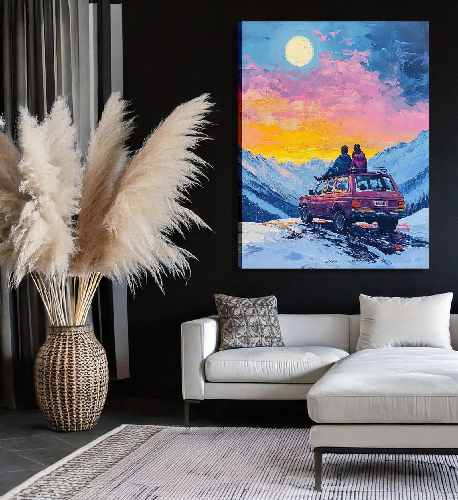 Sunset Mountain Adventure Oil Painting Canvas Wall Art