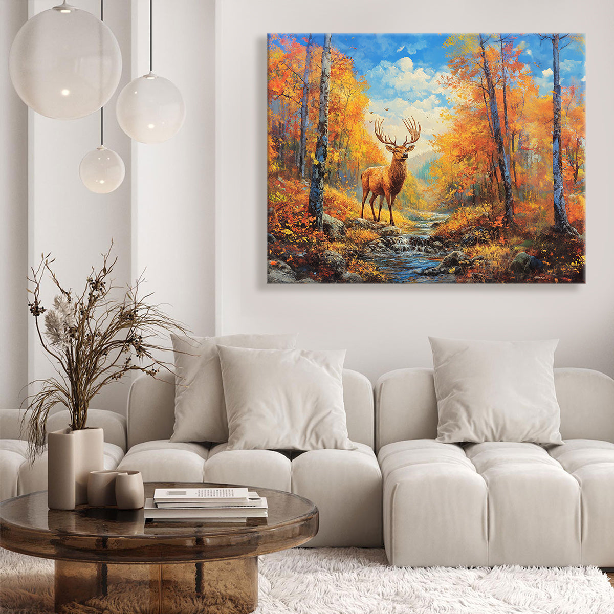 Majestic Stag in Autumn Forest Oil Painting Canvas Wall Art