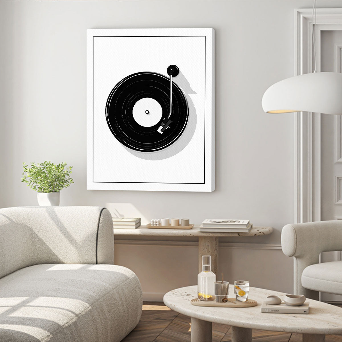 Black And White Vinyl Record Player Minimalist Wall Art