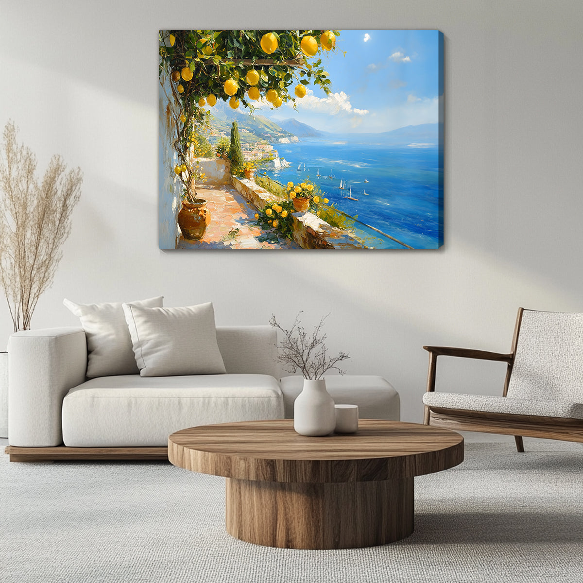 Mediterranean Lemon Terrace Oil Painting Canvas Wall Art