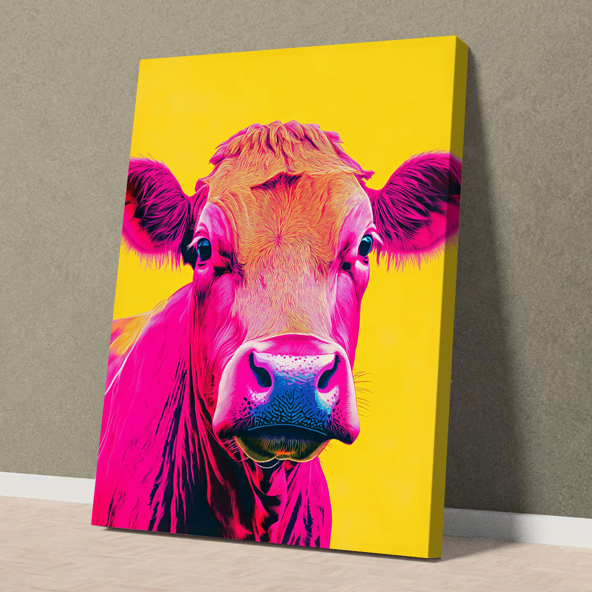 Neon Cow Pop Art  Colorful Canvas Wall Art