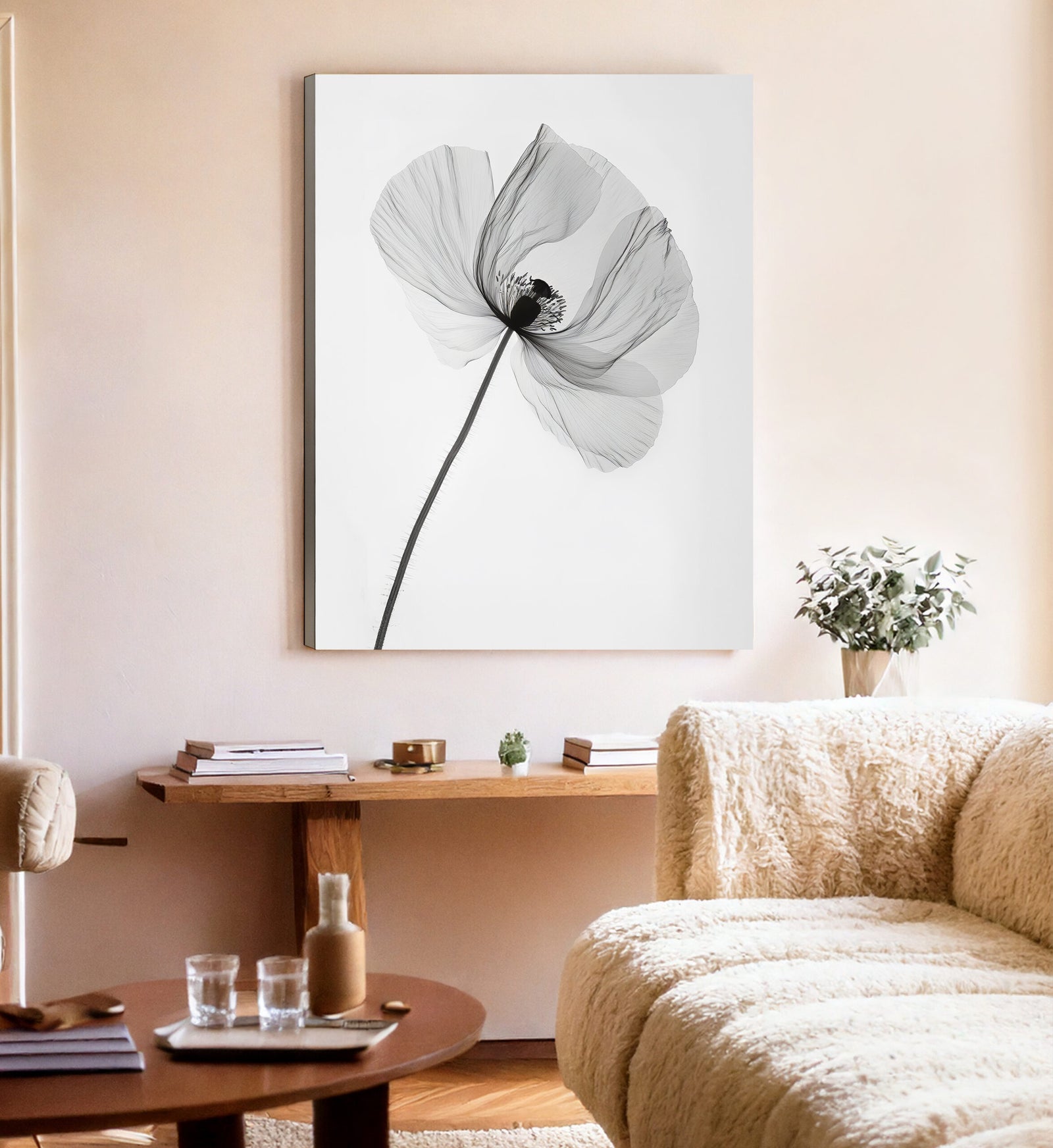 Black And White Poppy Minimalist Wall Art