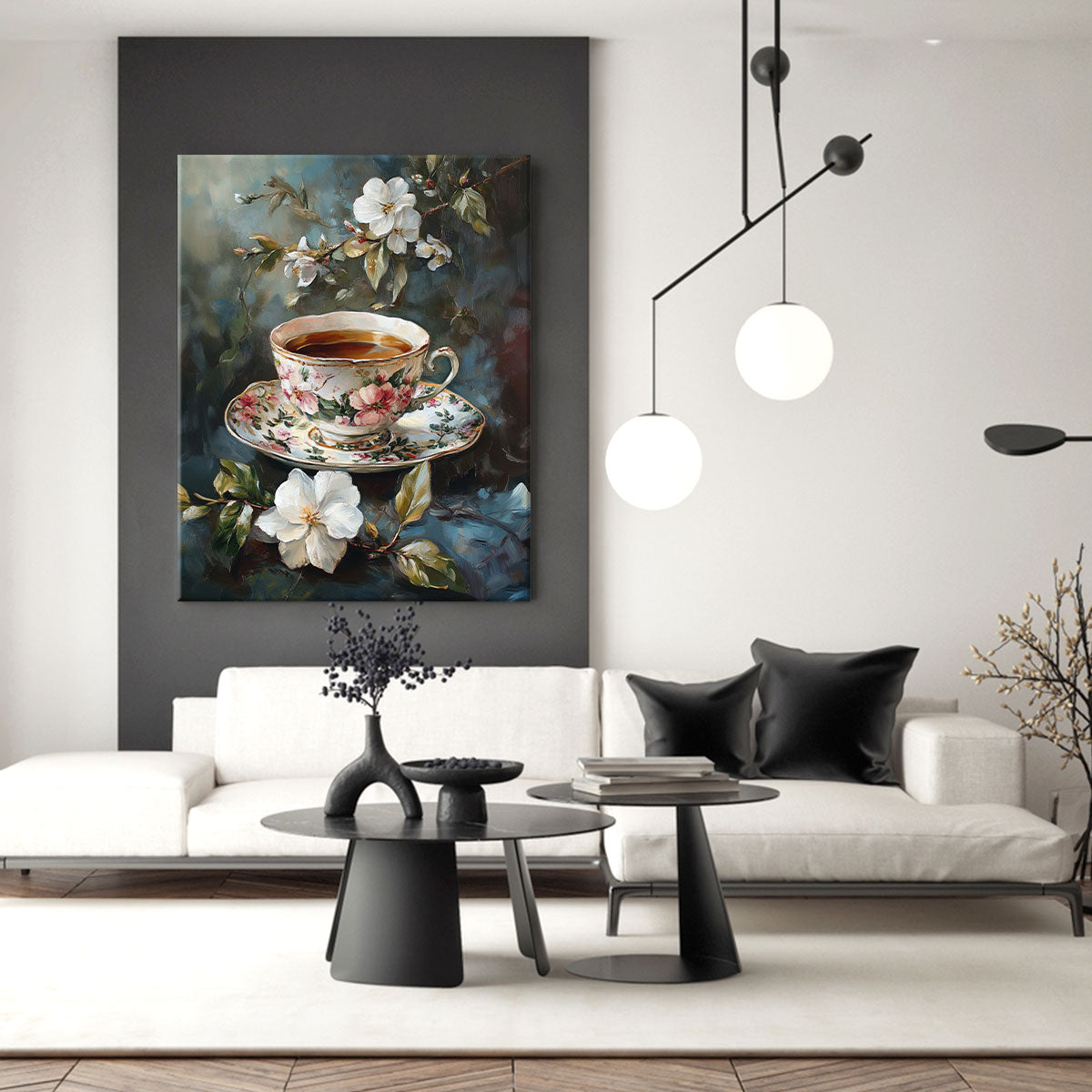 Vintage Floral Teacup Oil Painting Canvas Wall Art
