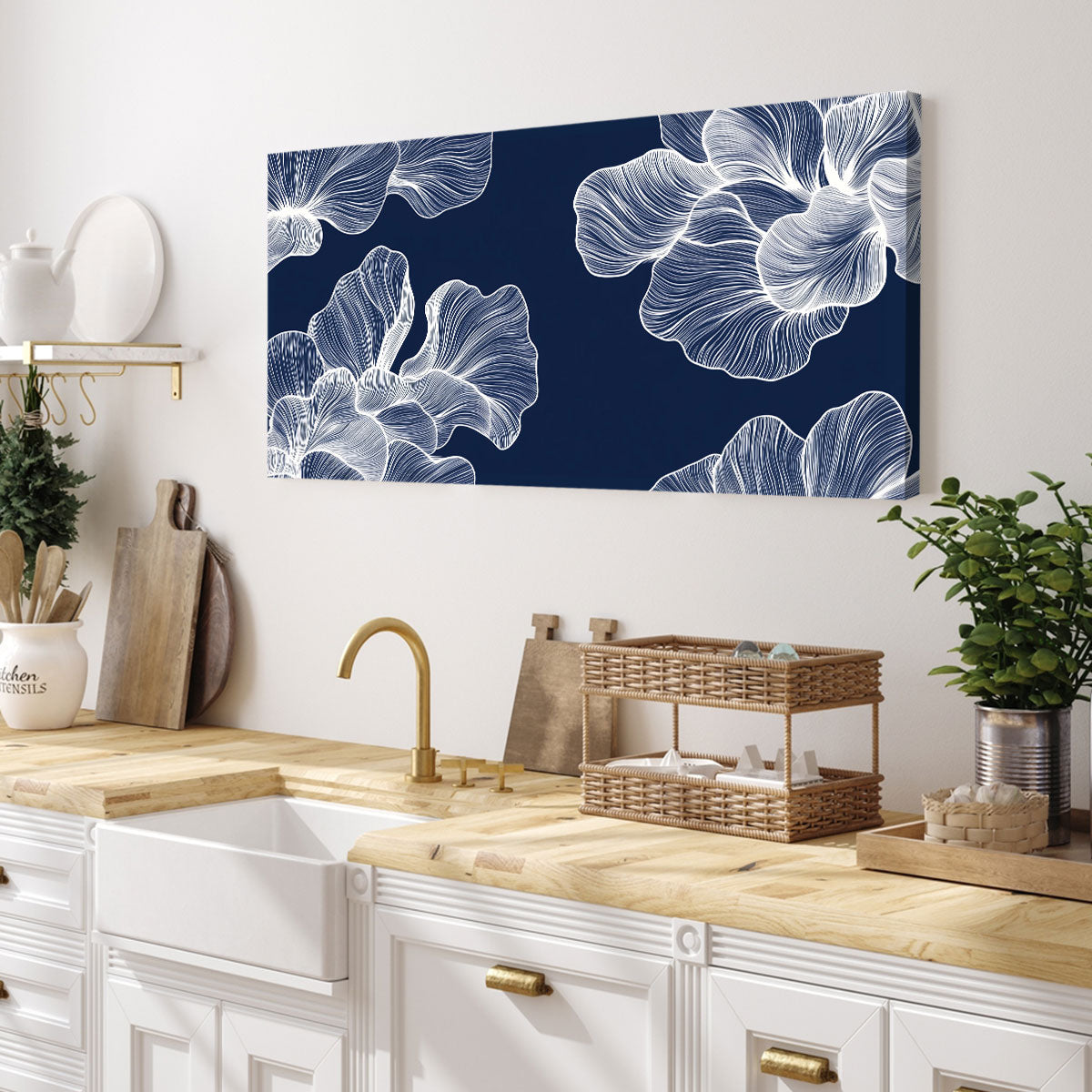 Blue Floral Line Modern Wall Artwork