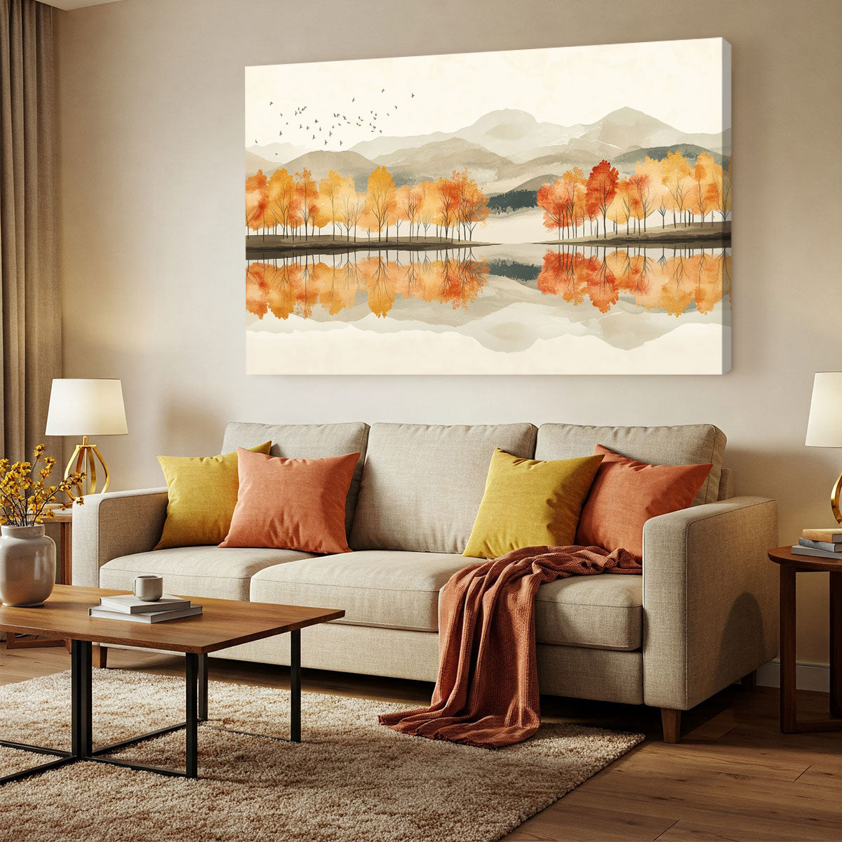 Lakeside Nature Artwork Beige Wall Art