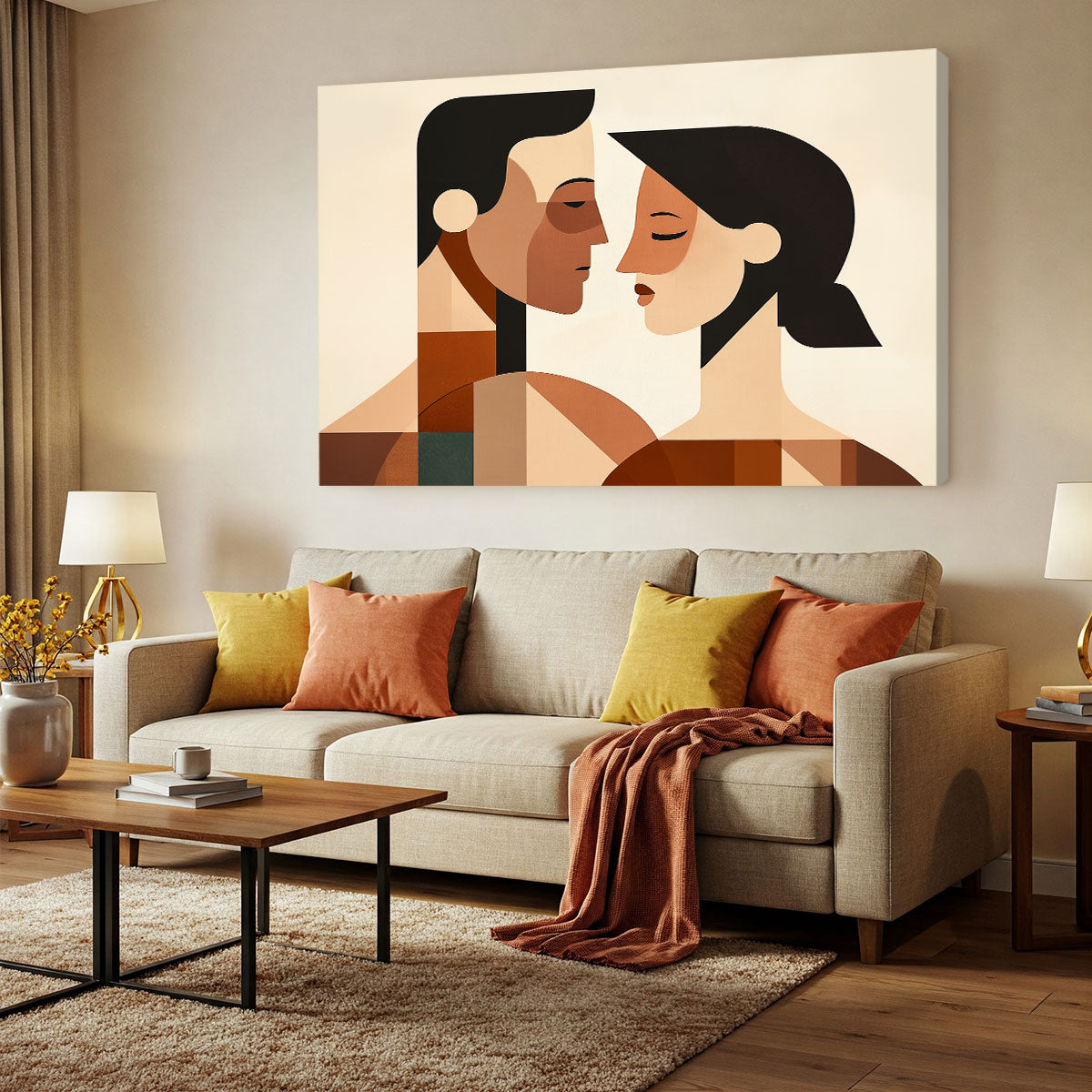Couple Portrait Canvas Geometric Art Wall