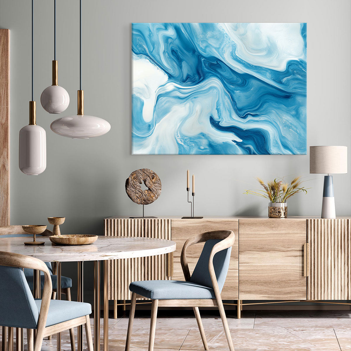Delicate Blue And White Marble Abstract Wall Art