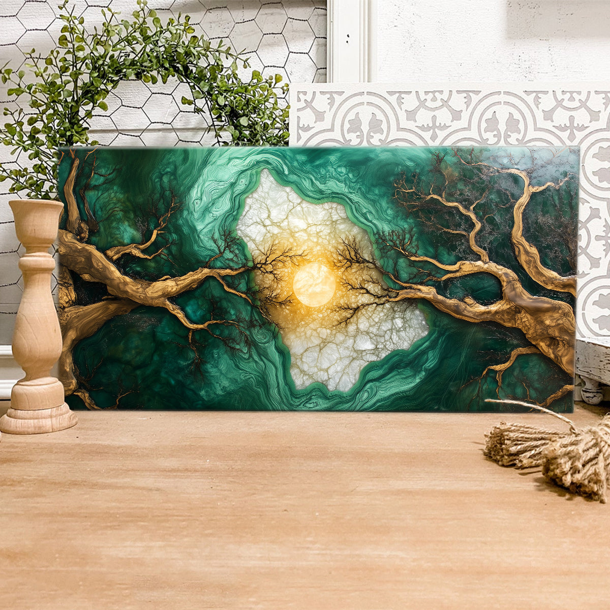 Emerald Forest Landscape Abstract Canvas Wall Art for Living Room