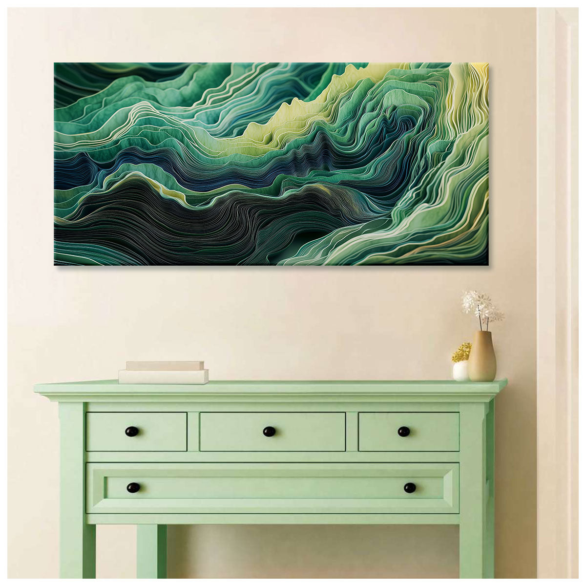 Emerald Tides Contemporary Abstract Canvas Wall Art for Living Room