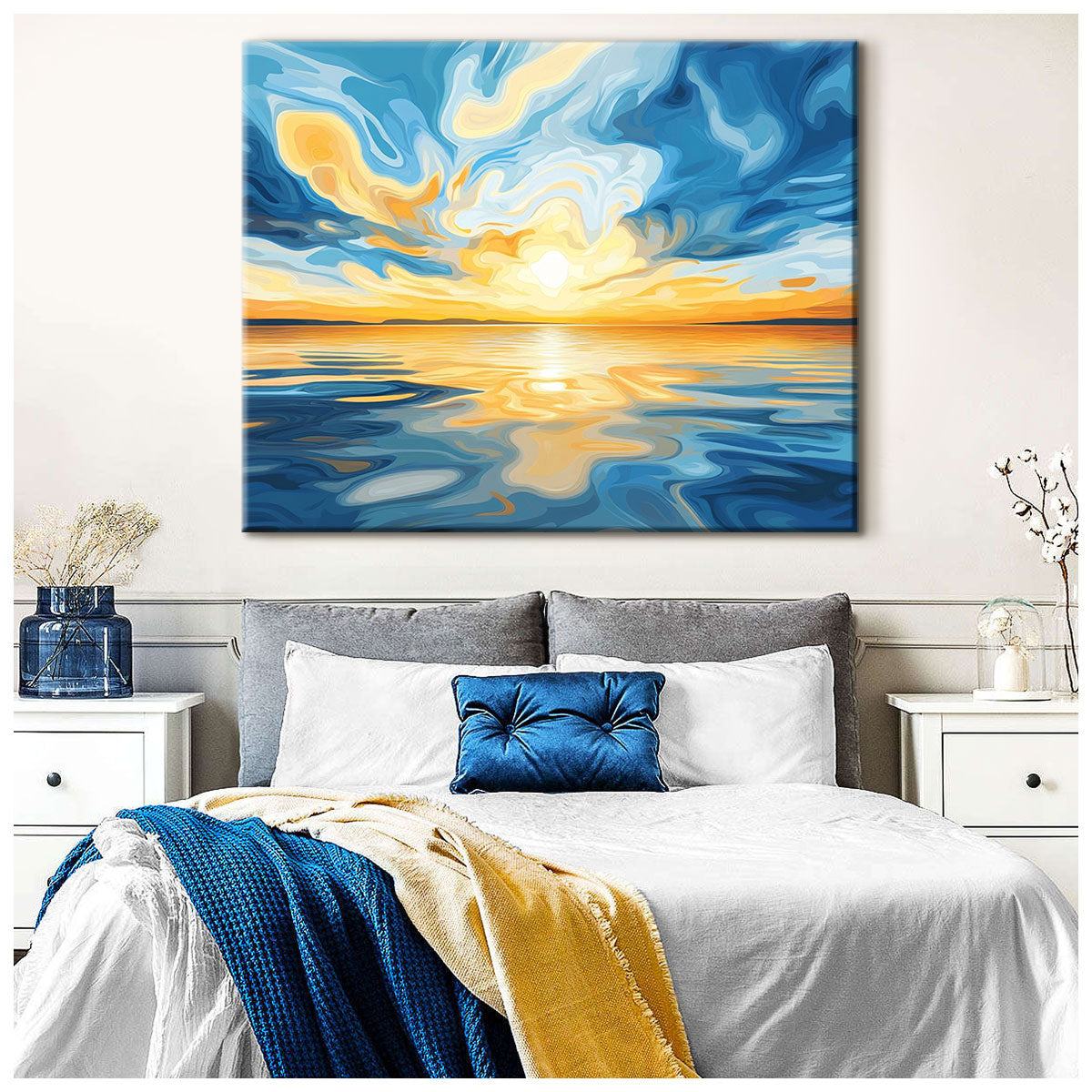 Digital Art Style Ocean Sunset Abstract Wall Decor
