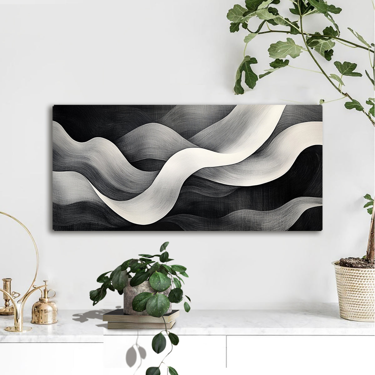 Minimalist Flowing Waves Canvas Wall Art – Soft Abstract Line Pattern Print