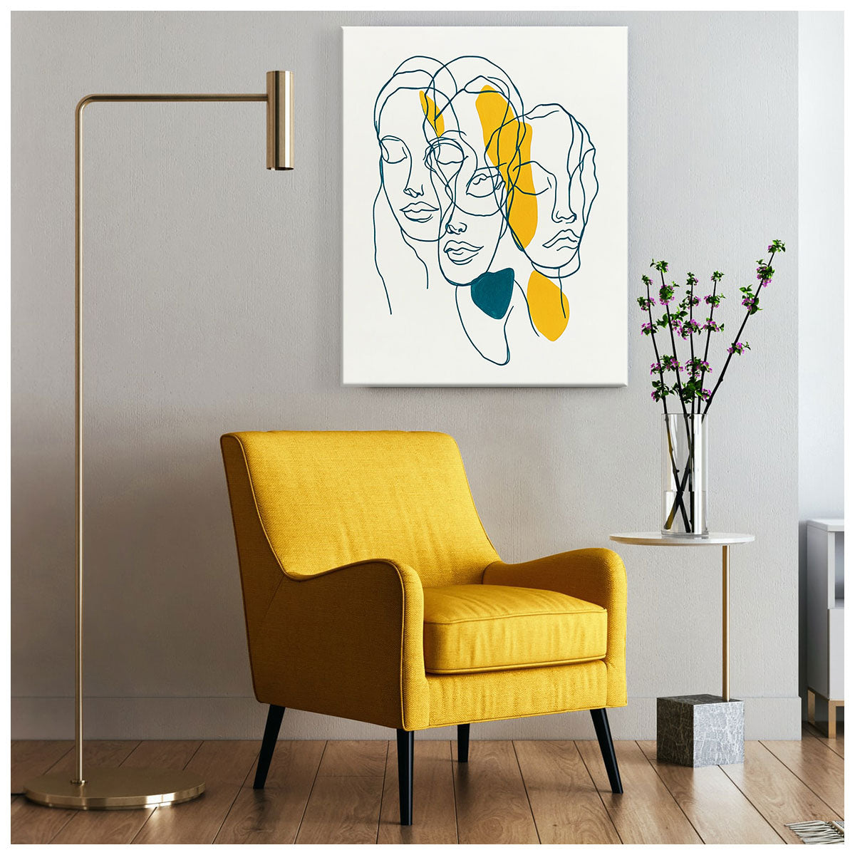 One-Line Drawing Faces Abstract Wall Art
