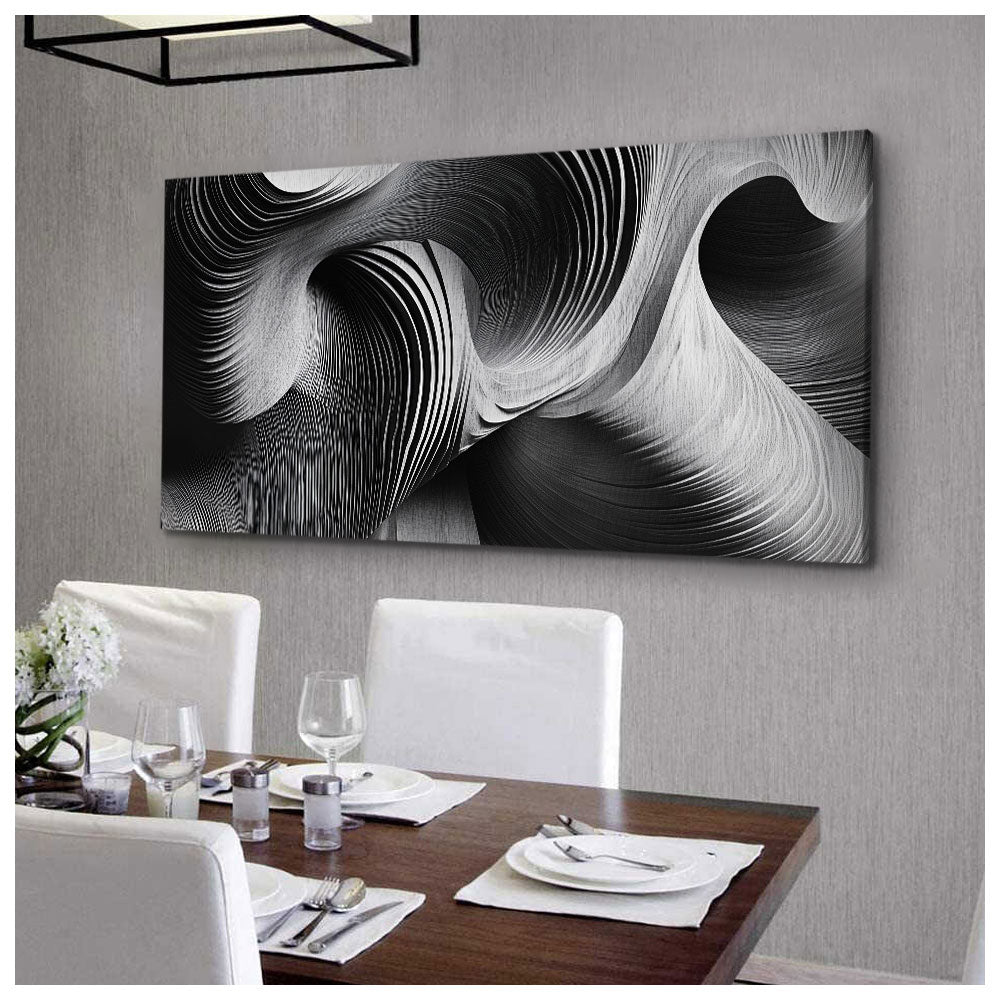 Waves Monochromatic Abstract Canvas Wall Art for Living Room