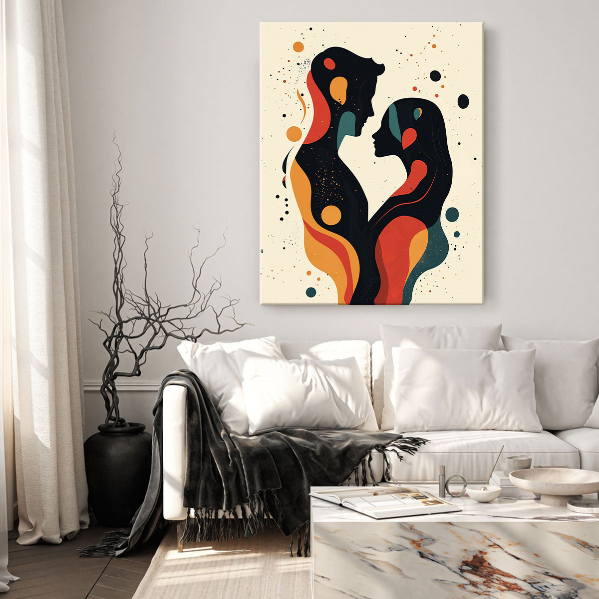 Abstract Lovers Silhouette Canvas Wall Art Print