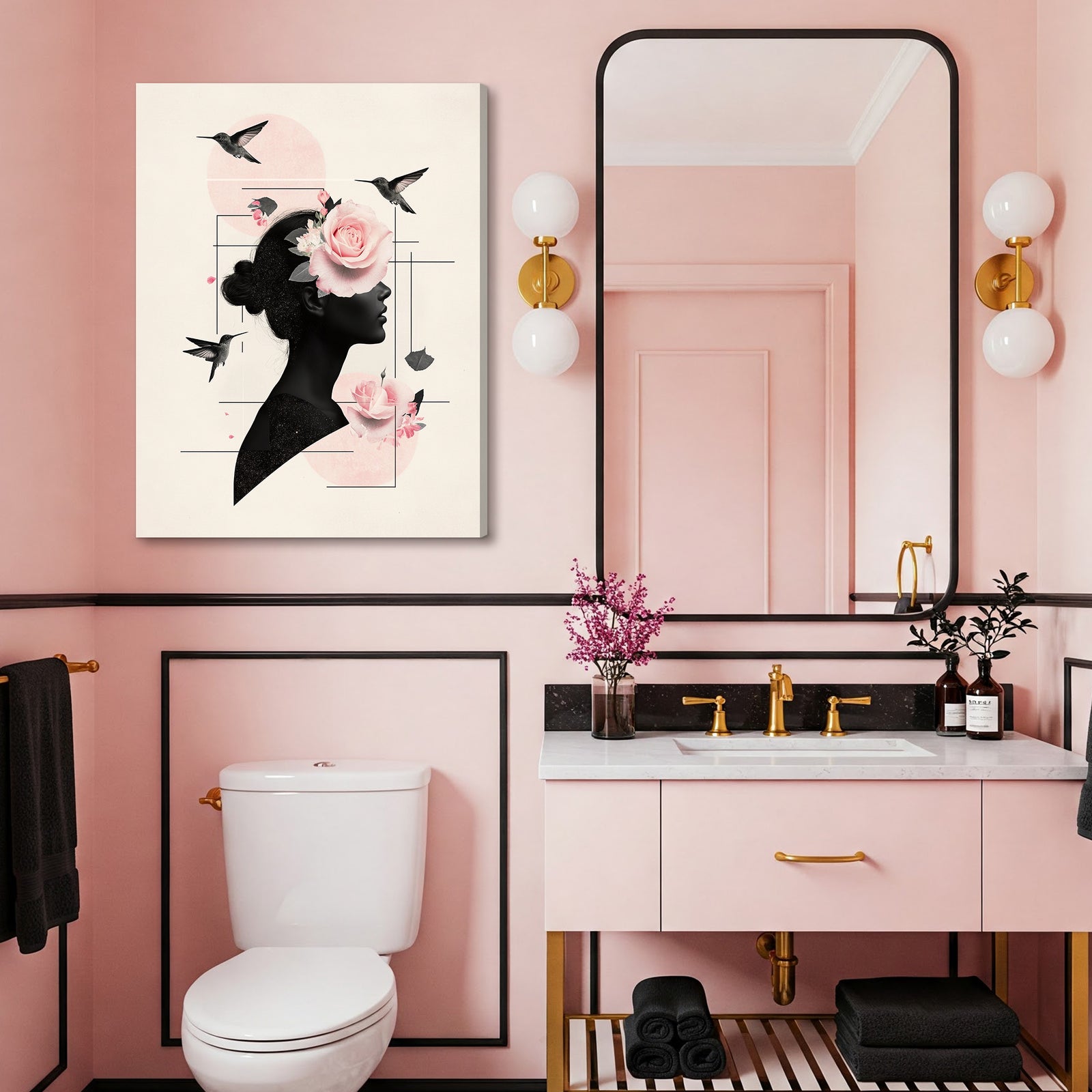 Crimson Rose Muse - Elegant Minimalist Canvas Wall Art