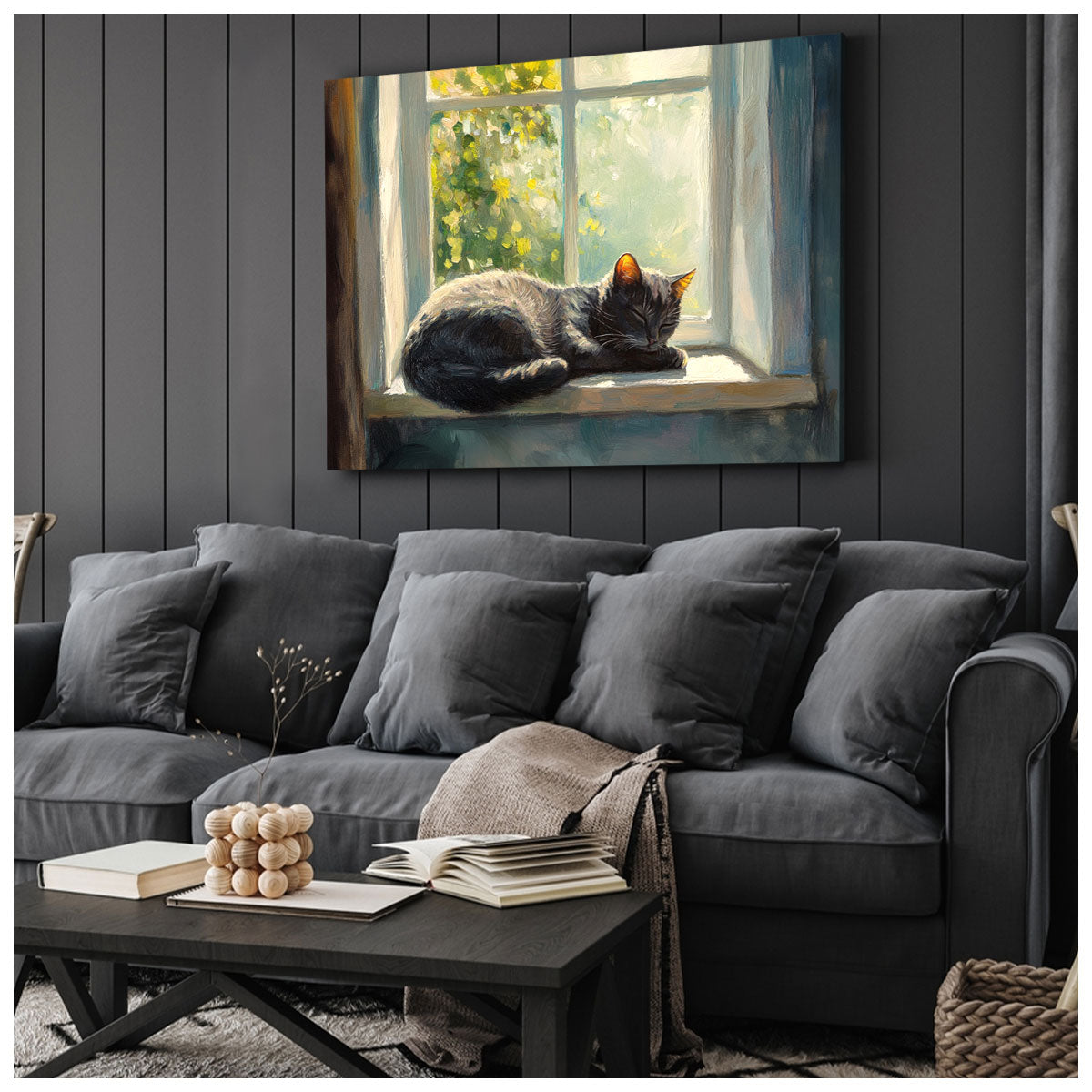 Lazy Cat Nap - Vintage Oil Painting Canvas Print