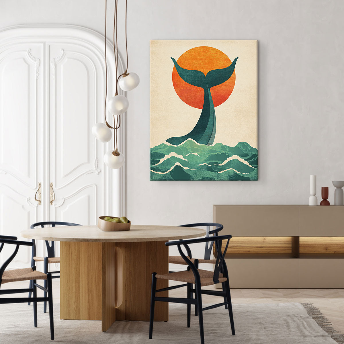 Whale Tail Under Sunset Abstract Wall Art