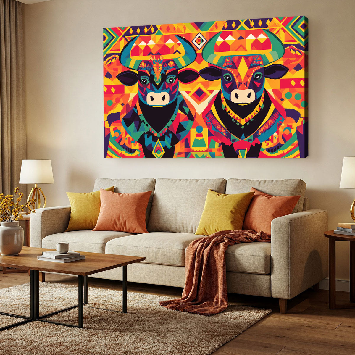 Geometric Art Tribal Bovine Canvas Print