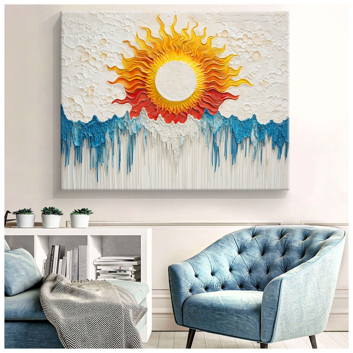 Dripping Sun And Ocean Abstract Wall Art