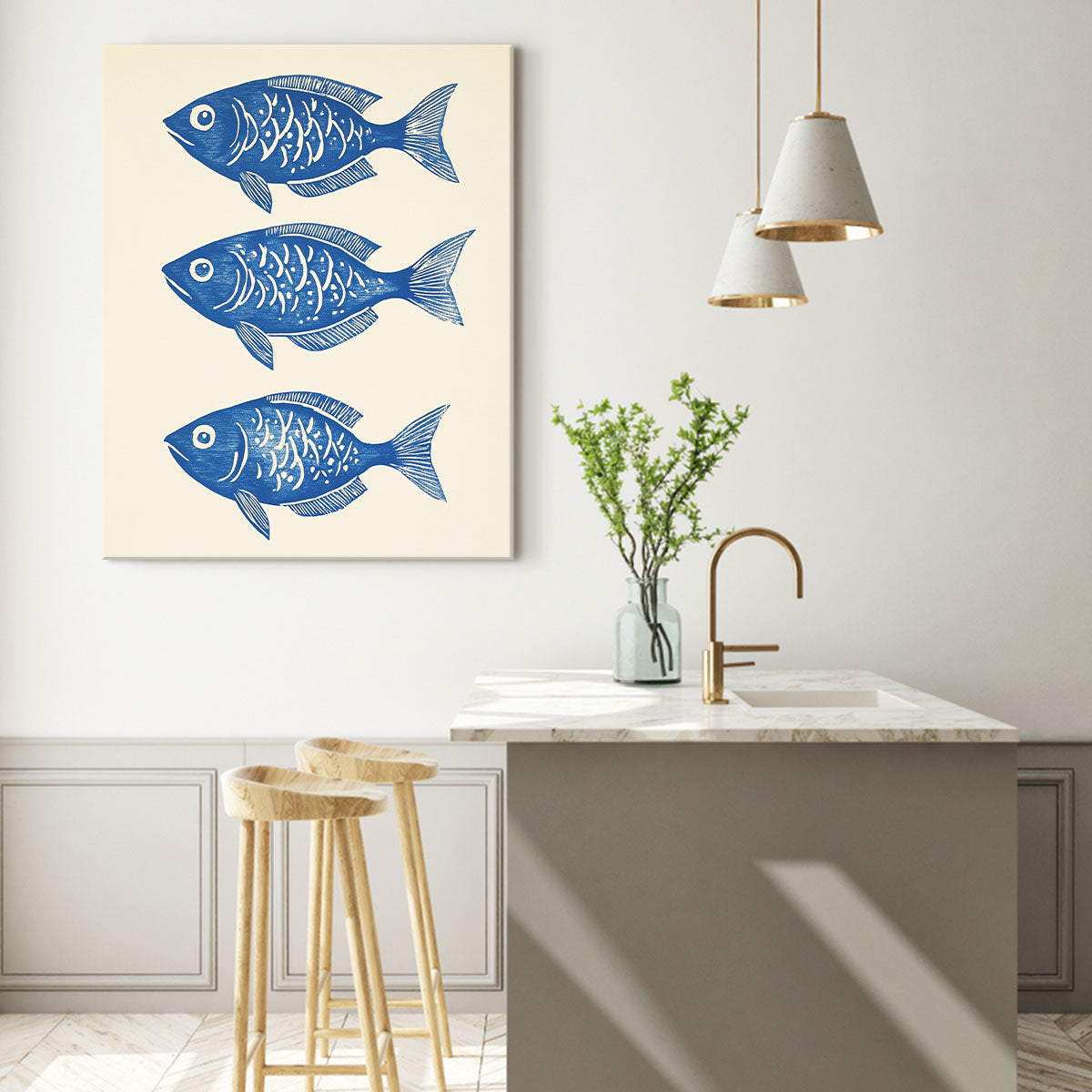 Indigo Fish Trio Modern Wall Artwork
