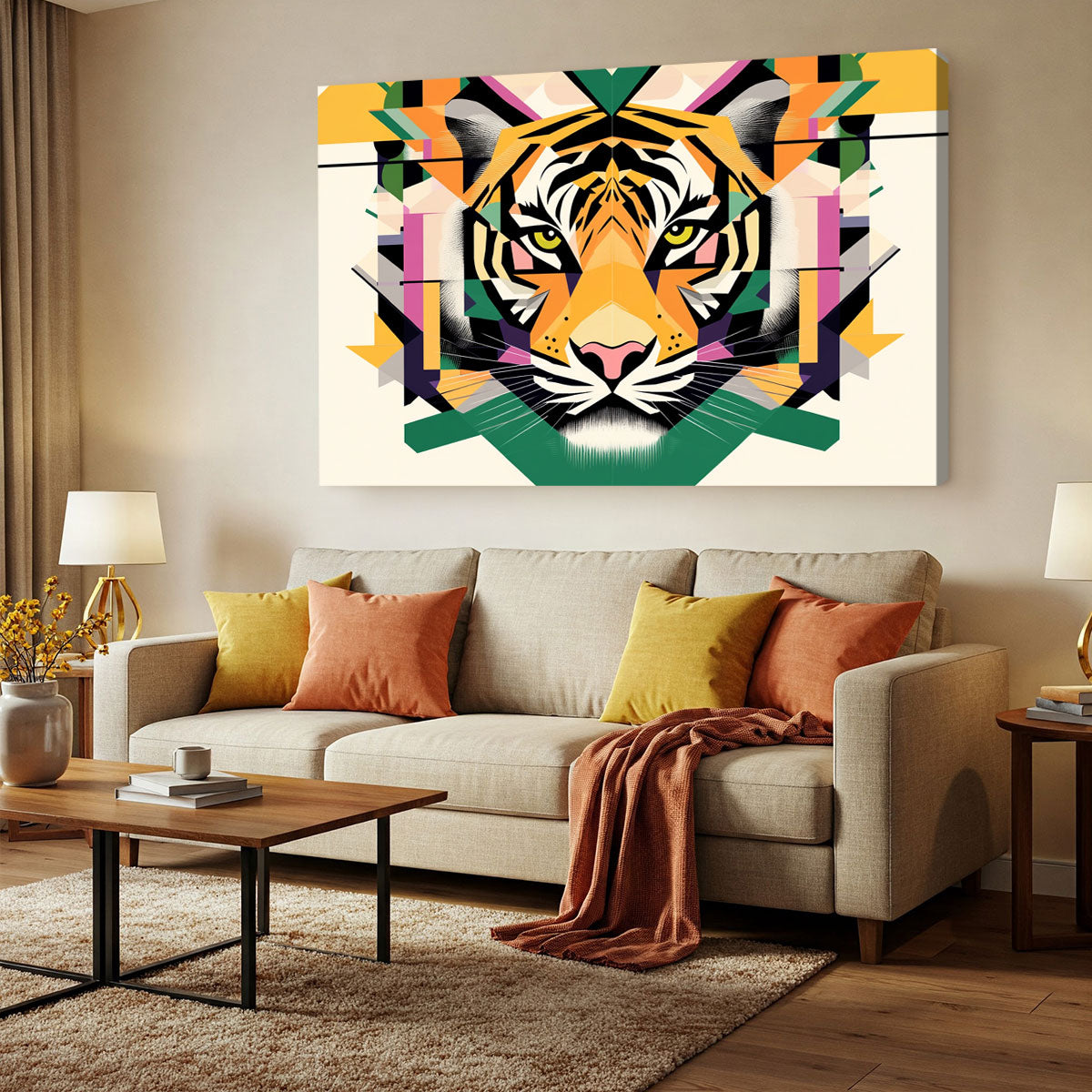 Vibrant Geometric Tiger Head Art Print