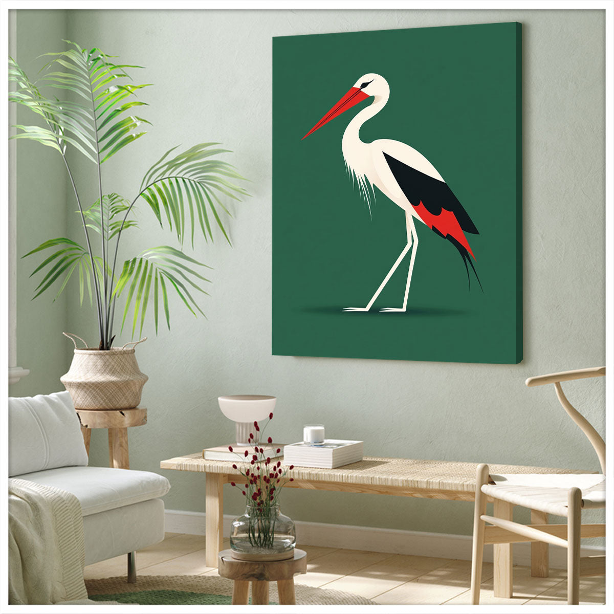 Minimalist Standing Stork Abstract Wall Art