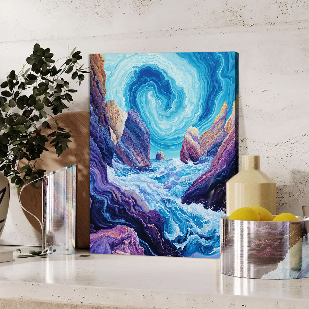 Ocean Whirl Landscape Abstract Canvas Wall Art for Living Room