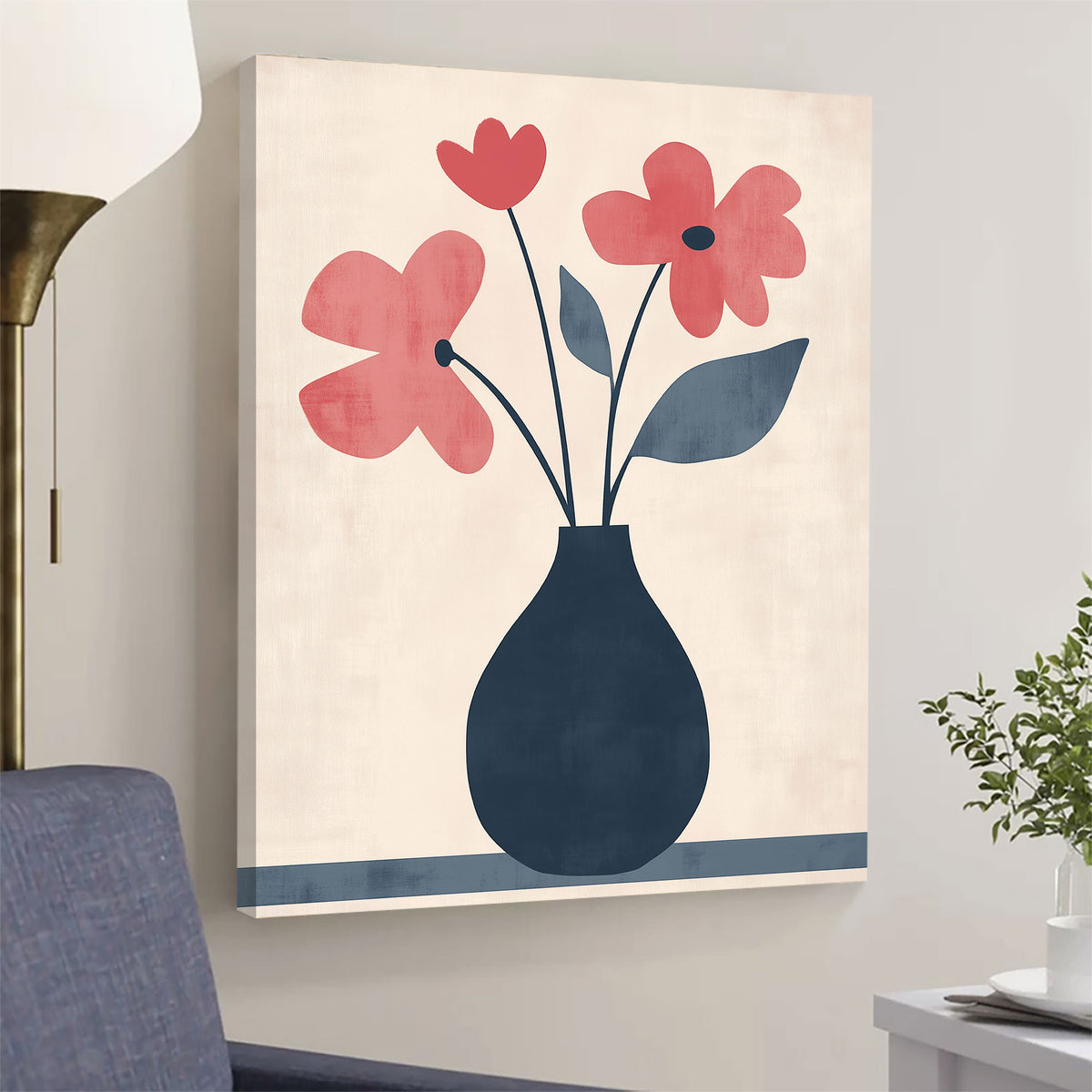 Vase with Flowers - Watercolor Minimalist Canvas Wall Art