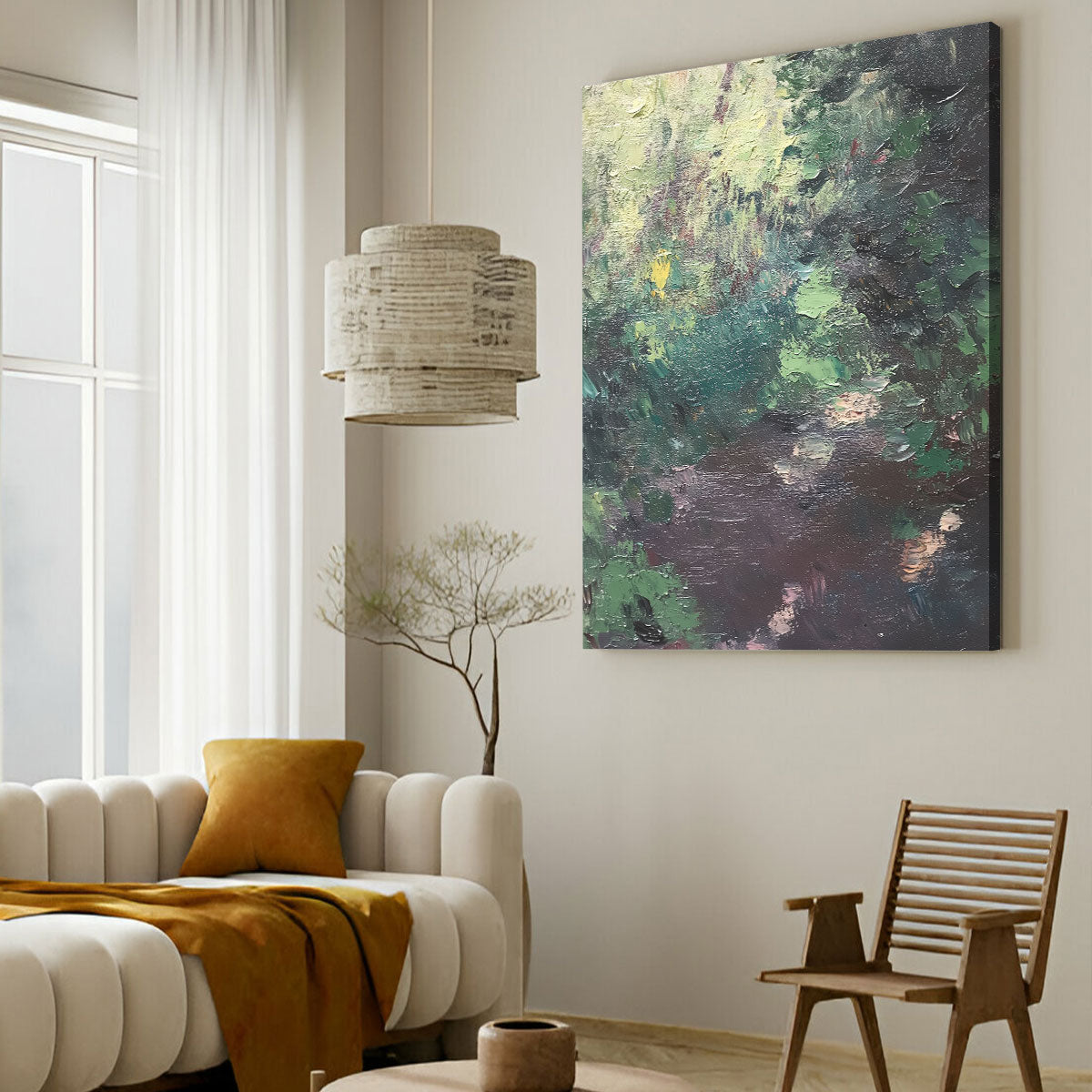 Serene Forest Stream  Abstract Landscape Oil Painting Canvas Wall Art for Living Room  Bedroom
