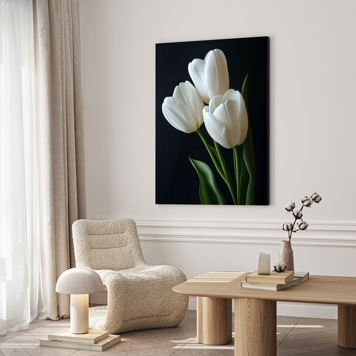 White Tulips On Dark Flower Art