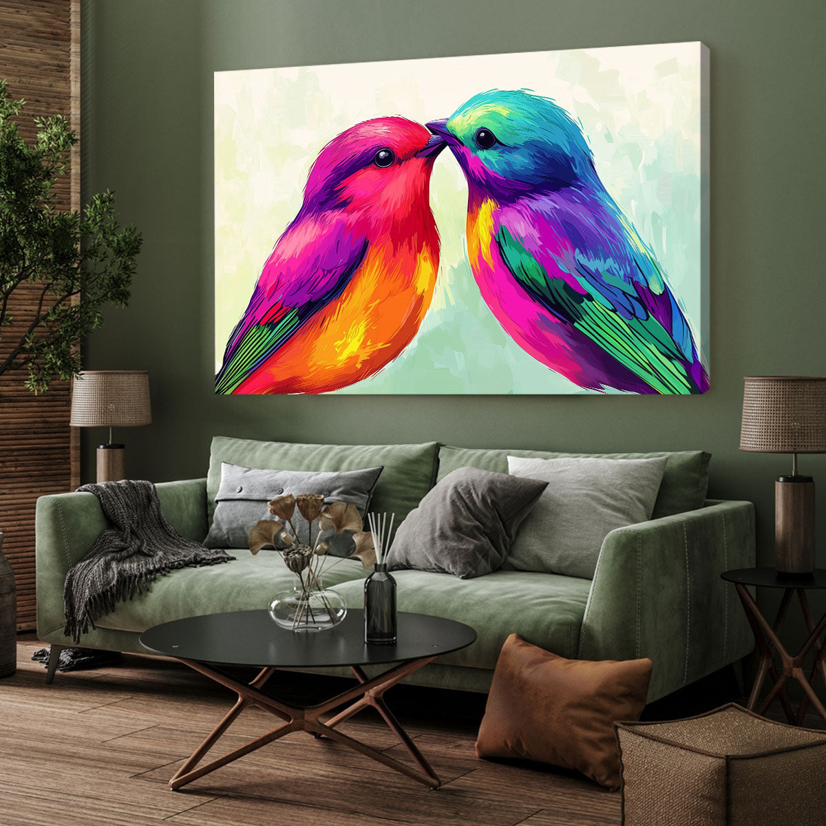 Rainbow Feathered Duo Pop Art Birds Canvas