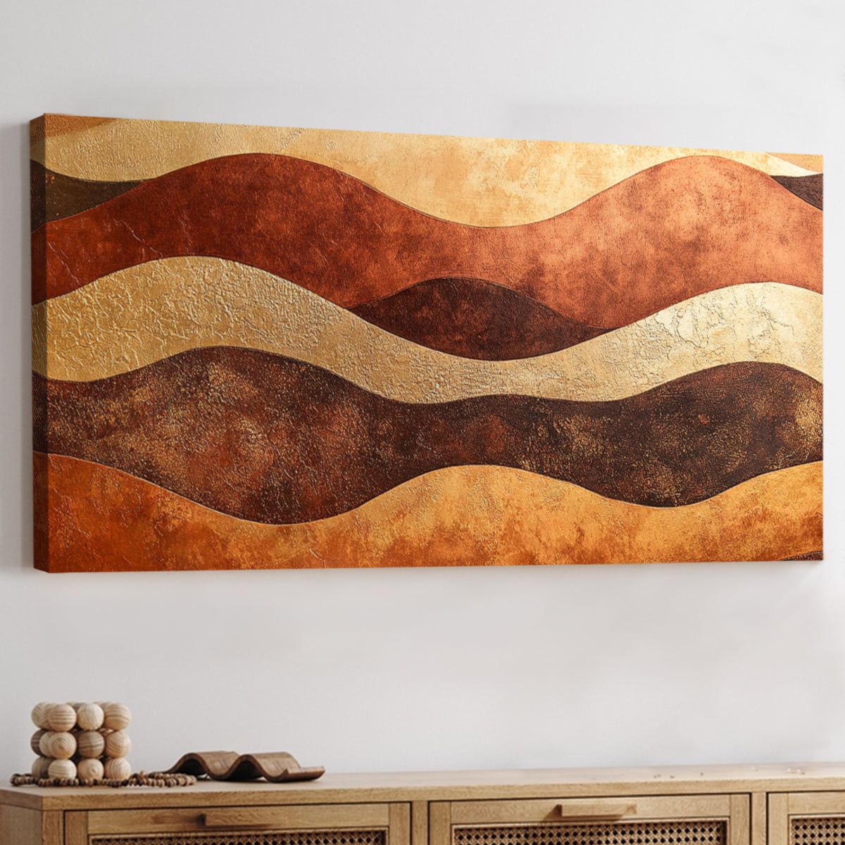 Earthy Waves Textured Geometric Abstract Canvas Wall Art