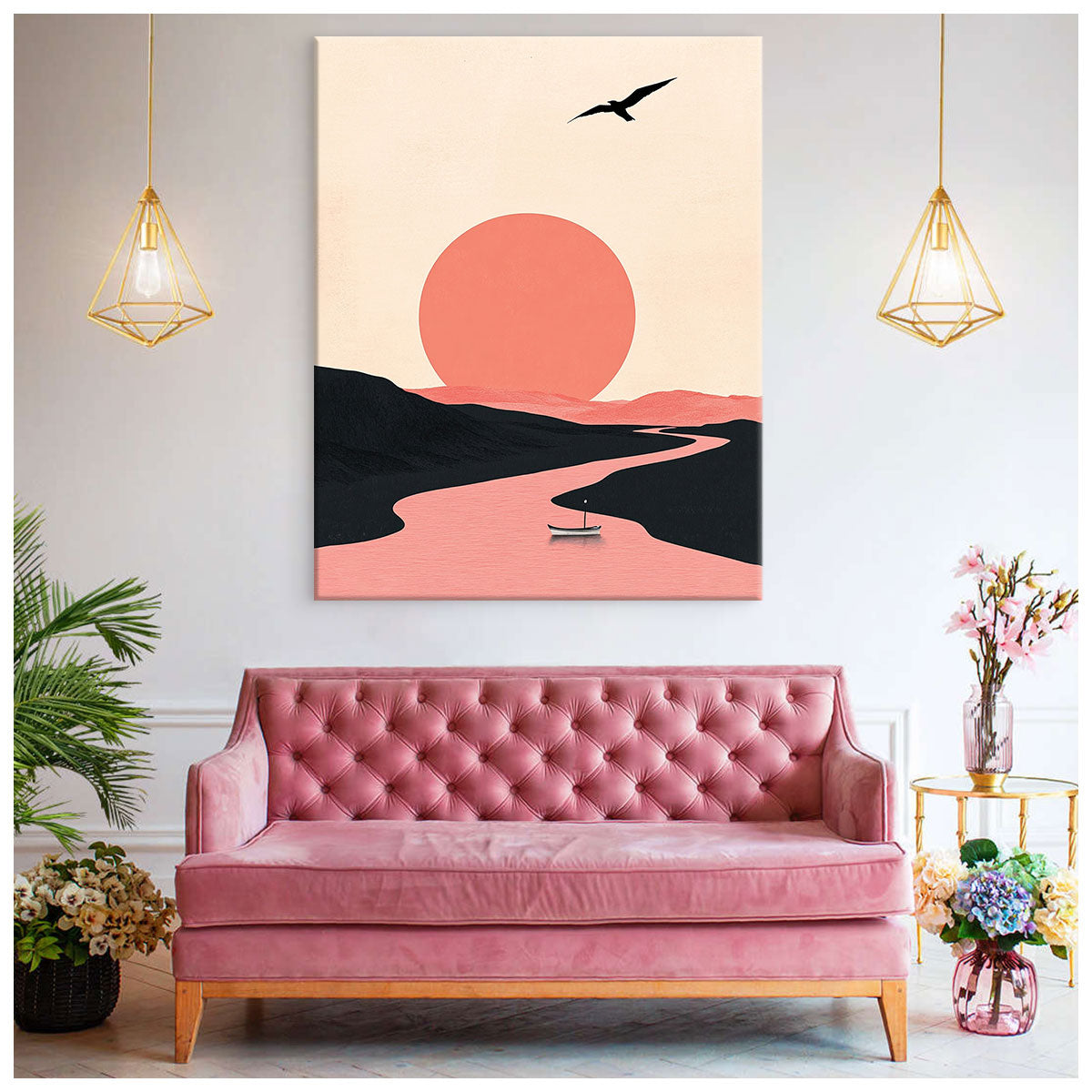 Sunset River Scene Modern Wall Artwork