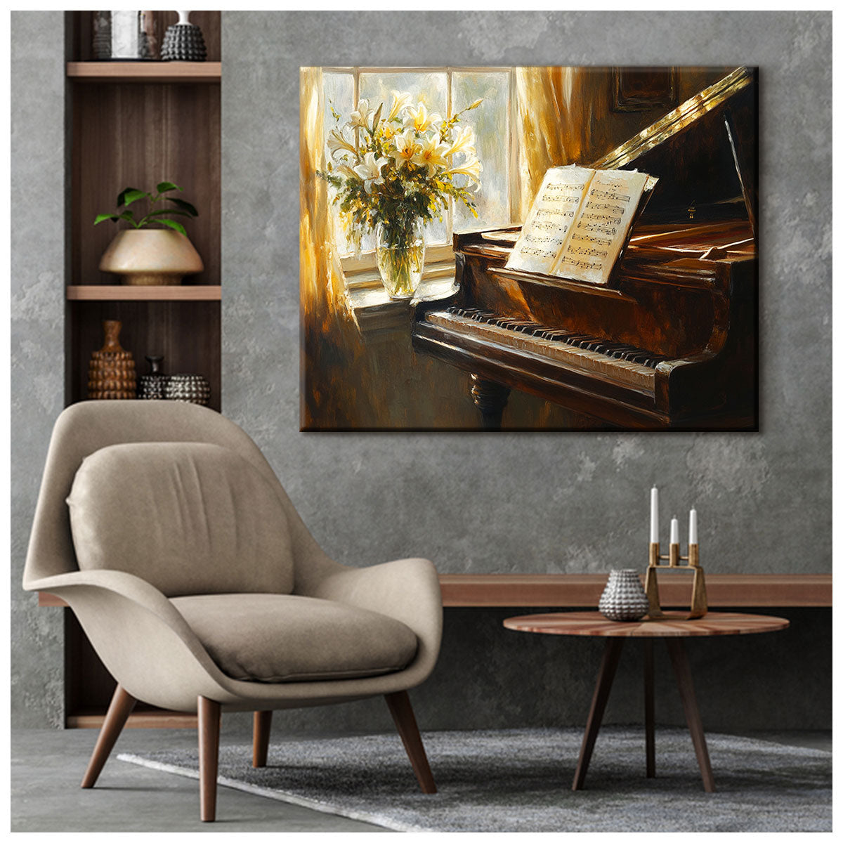 Classic Piano Oil Painting - Musical Canvas Wall Art
