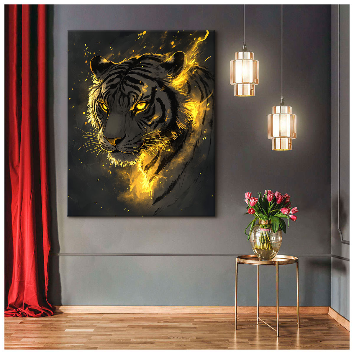 Minimalist Glowing Tiger Line Art Canvas Print