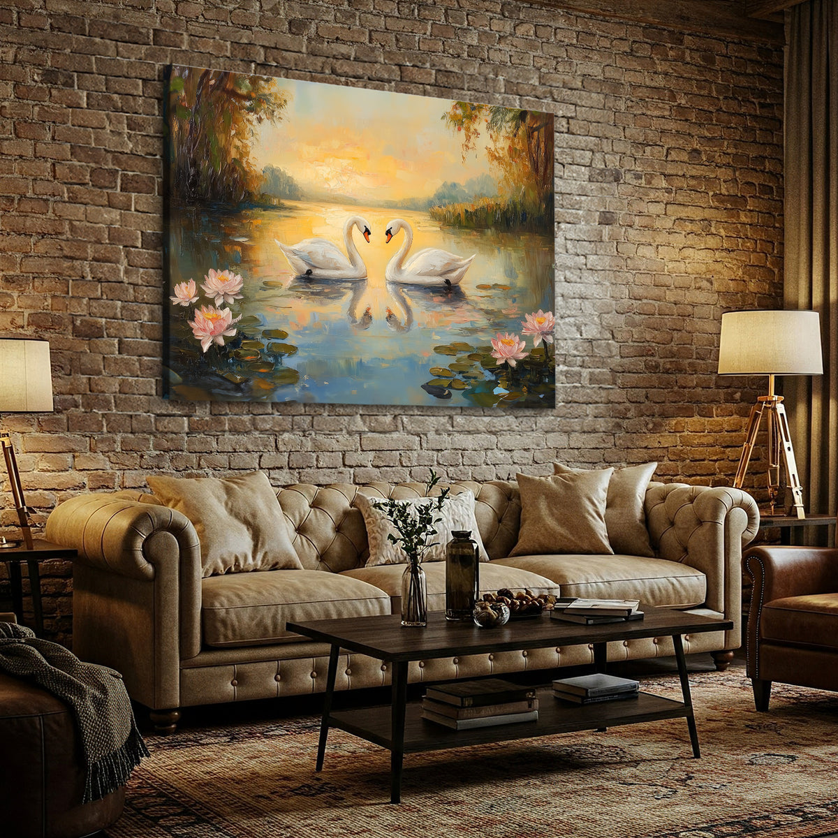 Swan Serenity – Romantic Oil Painting Canvas Wall Art