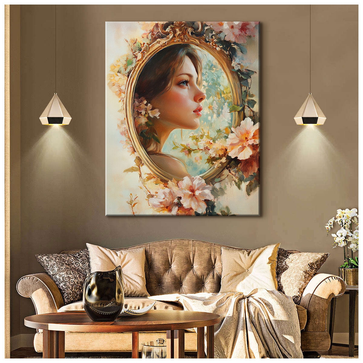 Beauty in the Mirror – Romantic Oil Painting Canvas Wall Art