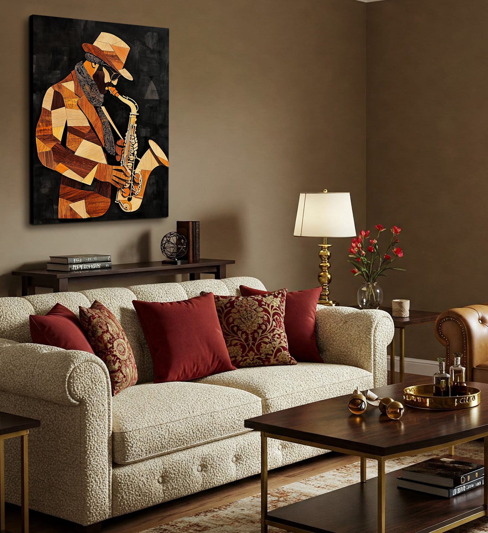 Boho Minimalist Jazz Saxophone Canvas Wall Art