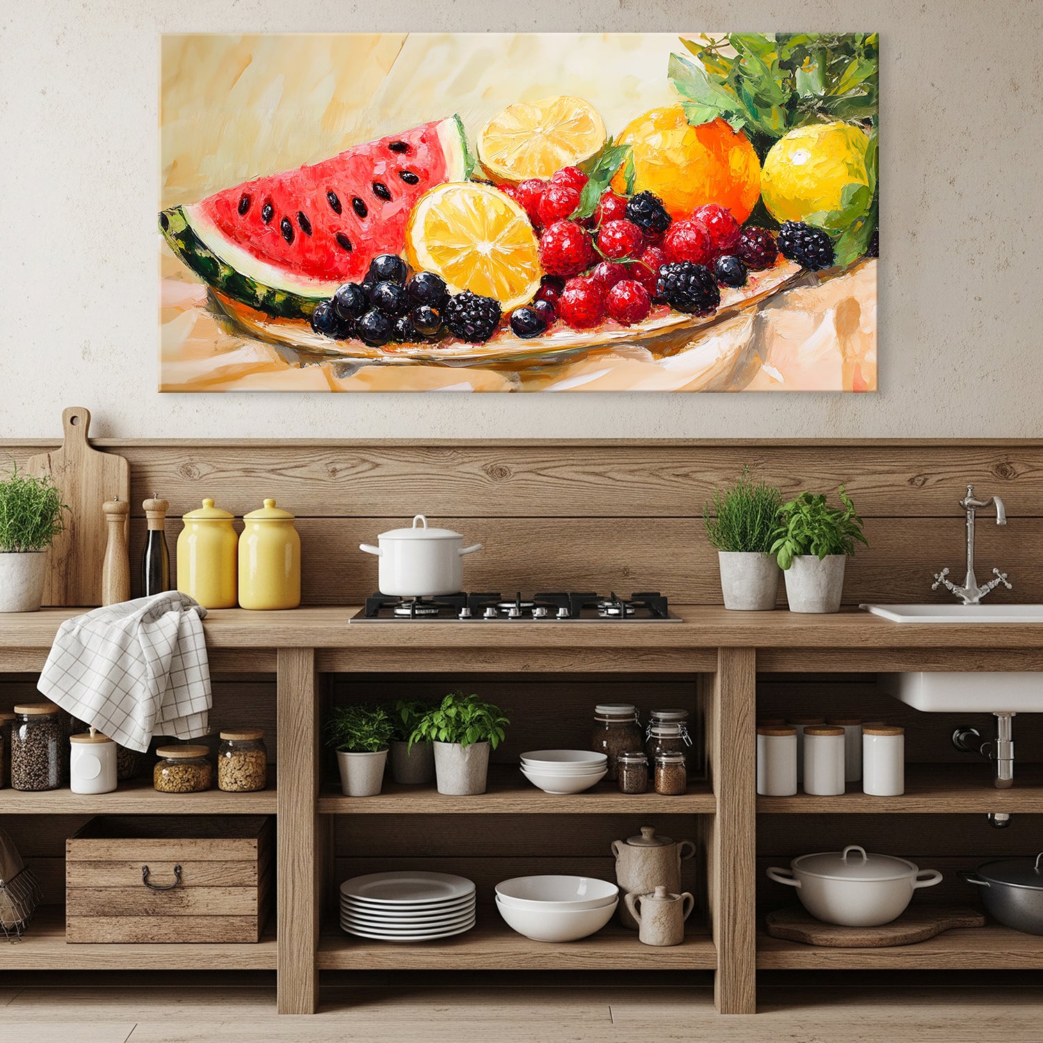 Textured Acrylic Painting Of Summer Fruit Still Life
