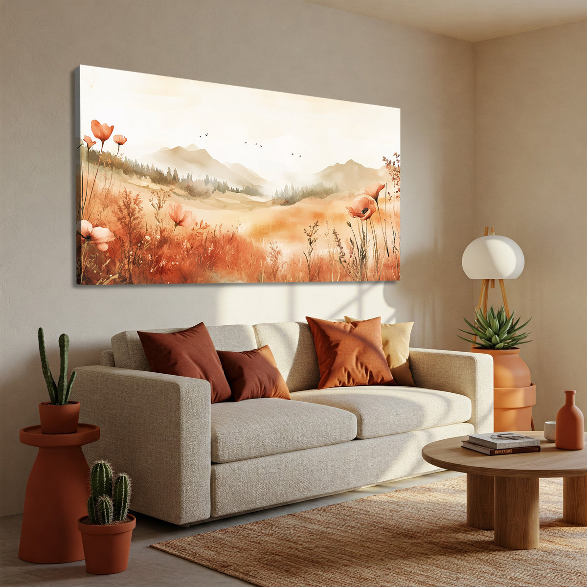Boho Watercolor Floral Landscape Canvas Wall Art