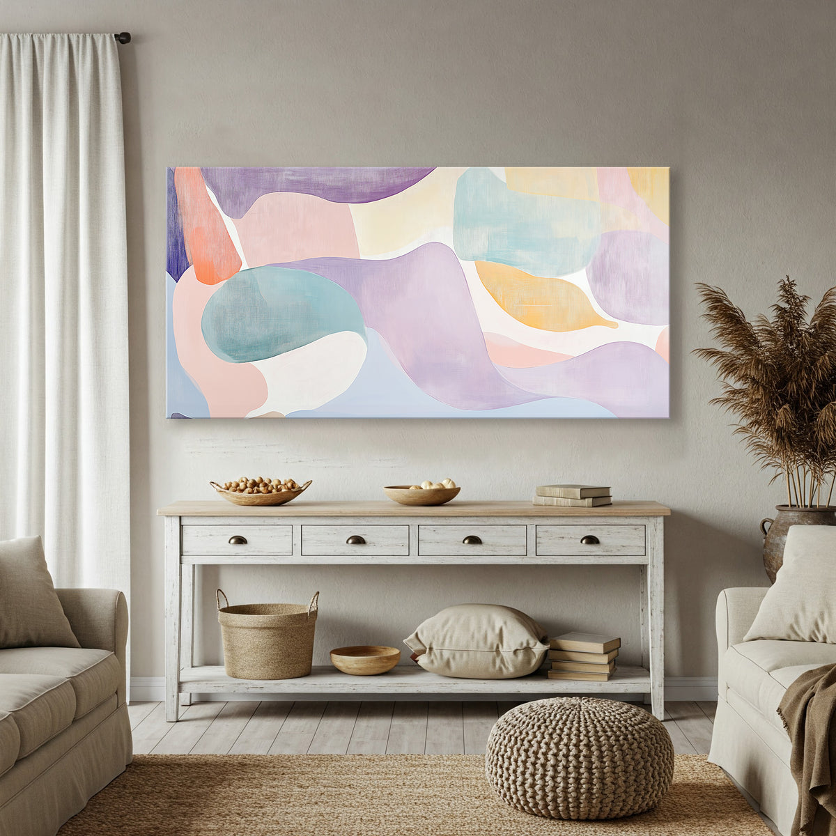 Layered Abstract Shapes And Lines Canvas Wall Art