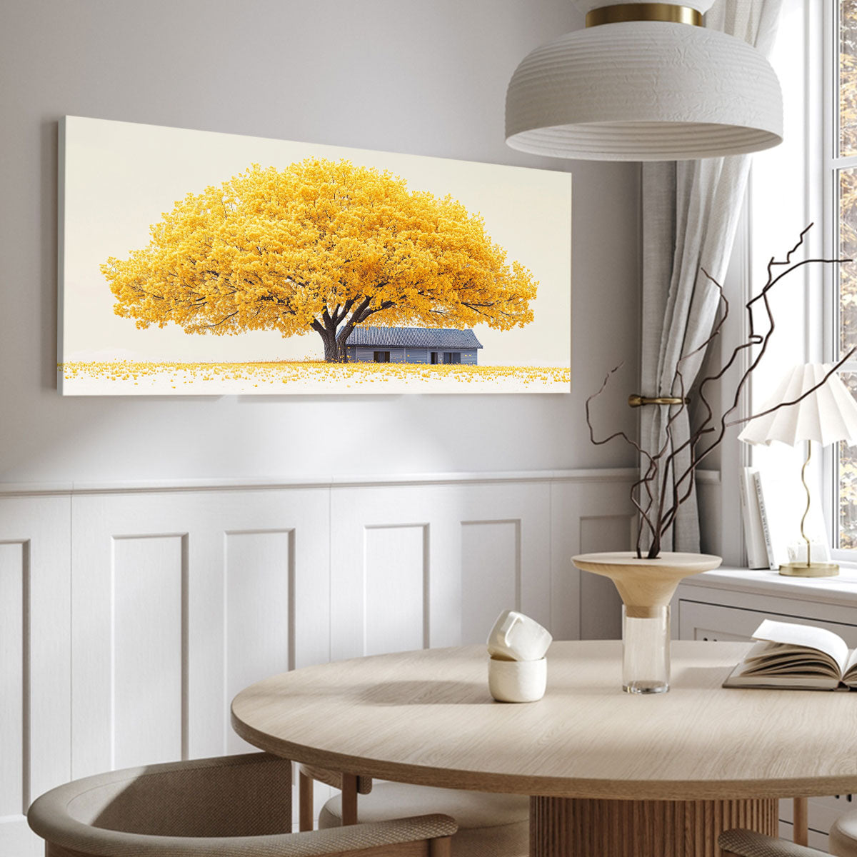 Golden Tree Blue House Fine Arts Print