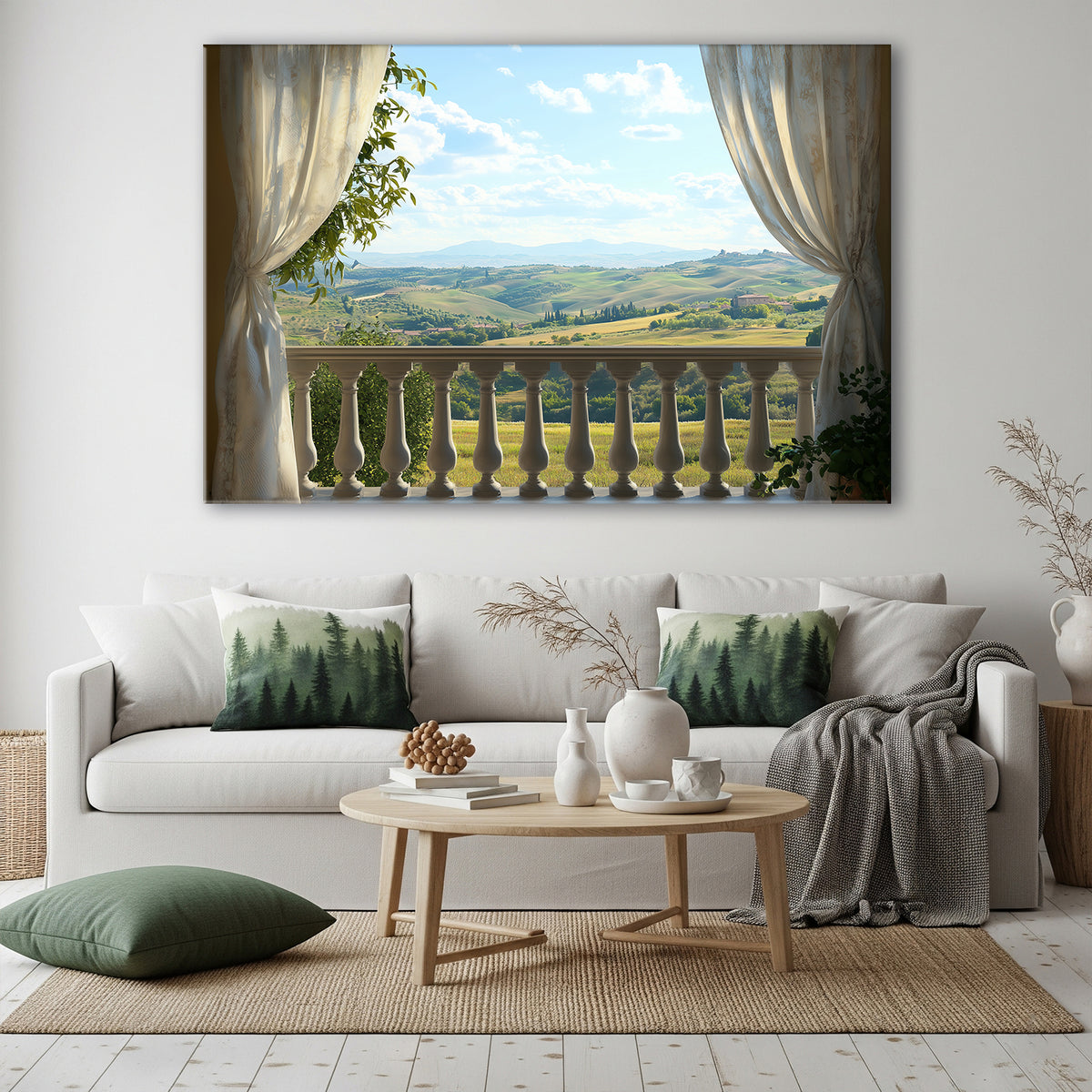 Balcony View Over Tuscan Hills - Oil Painting Canvas Art