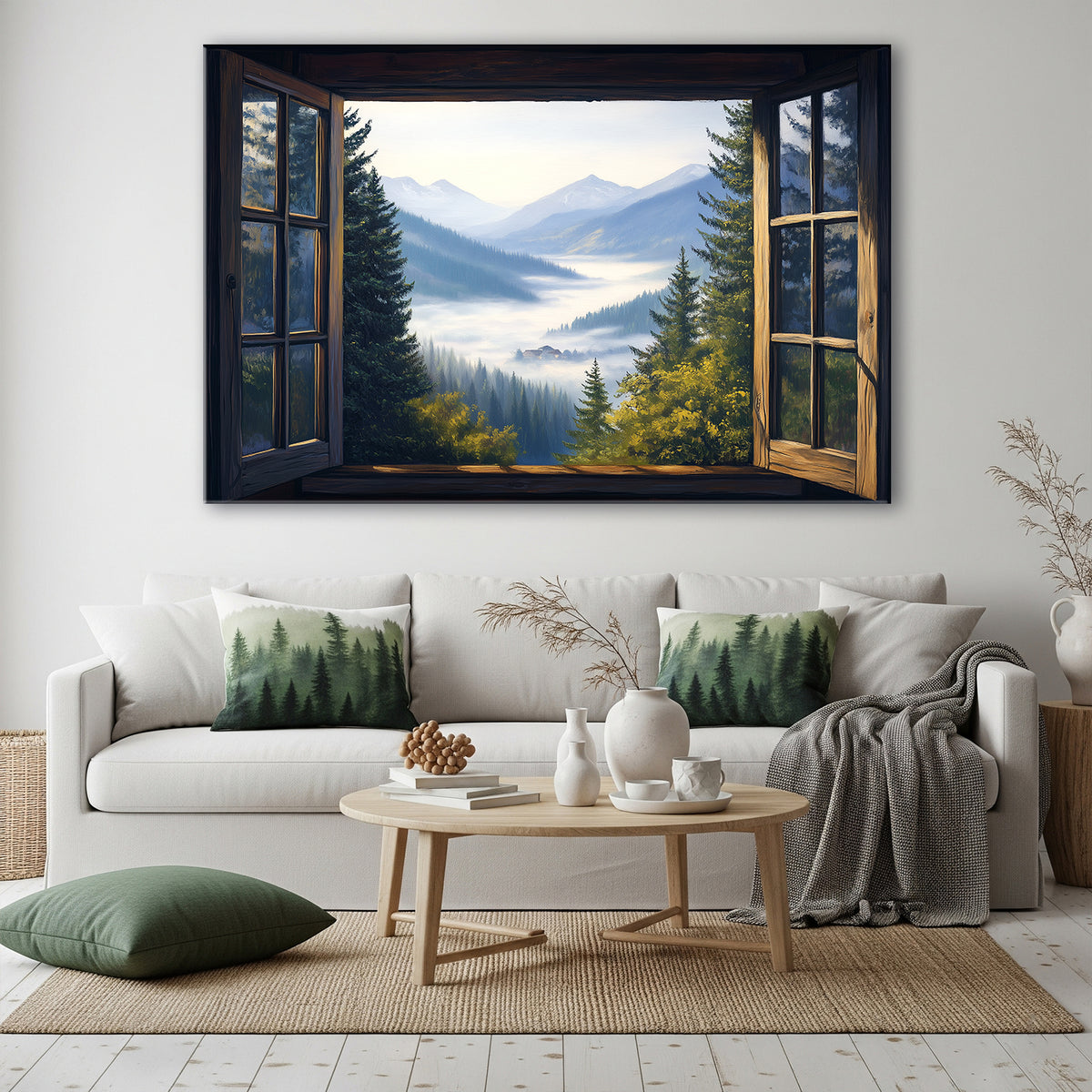 Open Window View Over Mountain - Fine Art Canvas Print