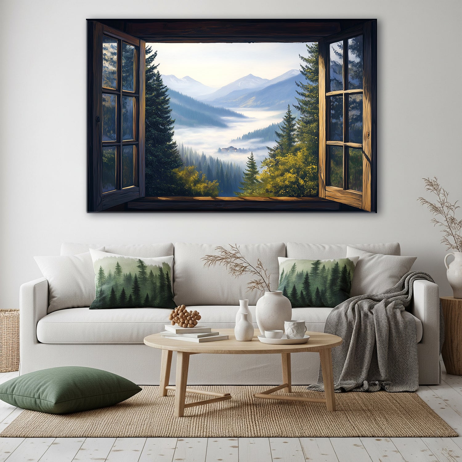 Open Window View Over Mountain - Fine Art Canvas Print